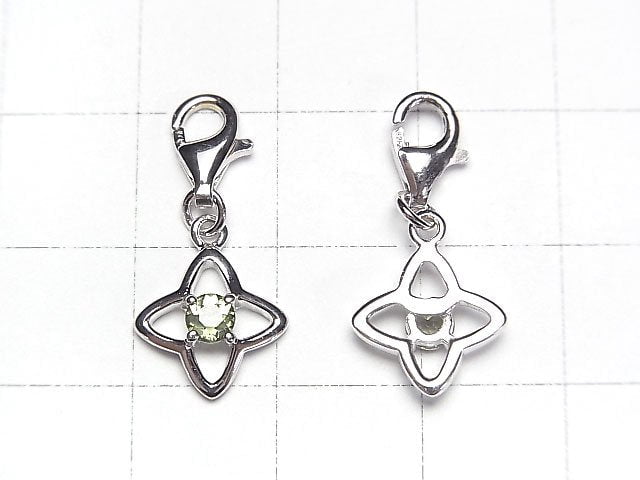 [Video]High Quality Moldavite AAA Flower Charm 11x11mm Silver925