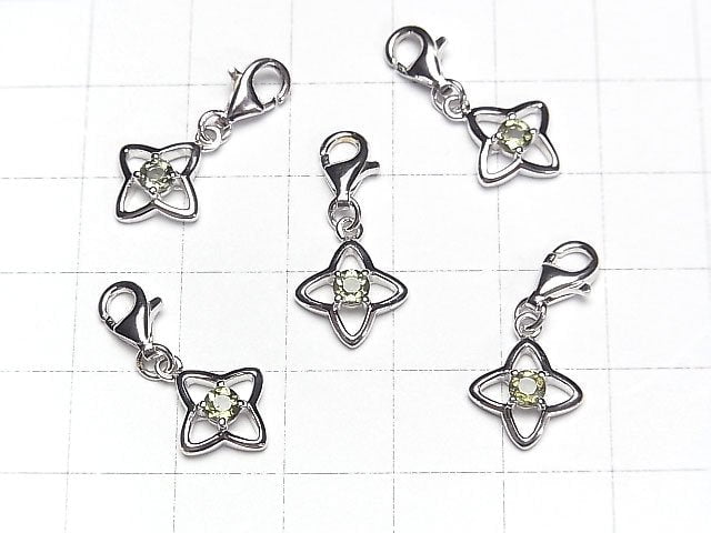 [Video]High Quality Moldavite AAA Flower Charm 11x11mm Silver925