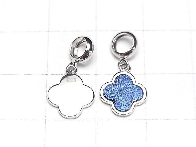 Meteorite (Muonionalusta) Clover Pendant 10x10mm Blue Silver925