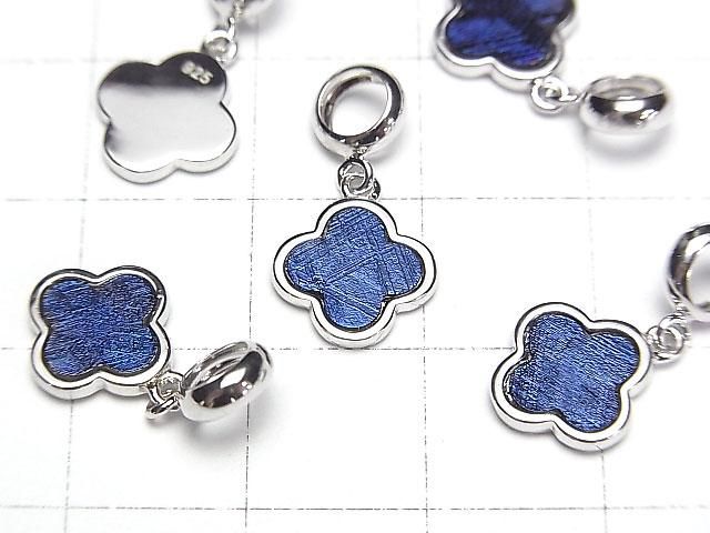 Pendentif trèfle météorite (Muonionalusta) 10x10 mm, argent 925 bleu
