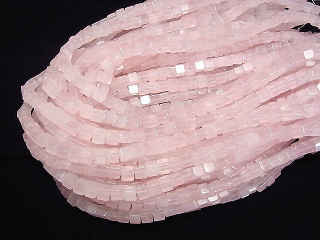 [Video] Rose Quartz Cube 6x6x6mm 1strand beads (aprx.15inch/38cm)