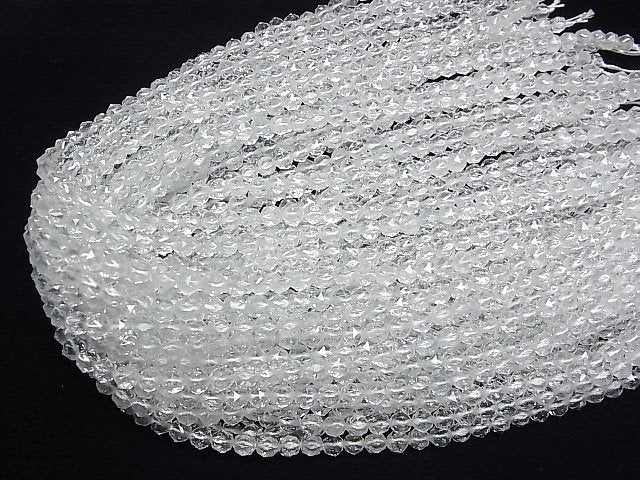 [Video] High Quality! Natural White Topaz AAA- Star Faceted Round 5.5mm half or 1strand beads (aprx.15inch/37cm)