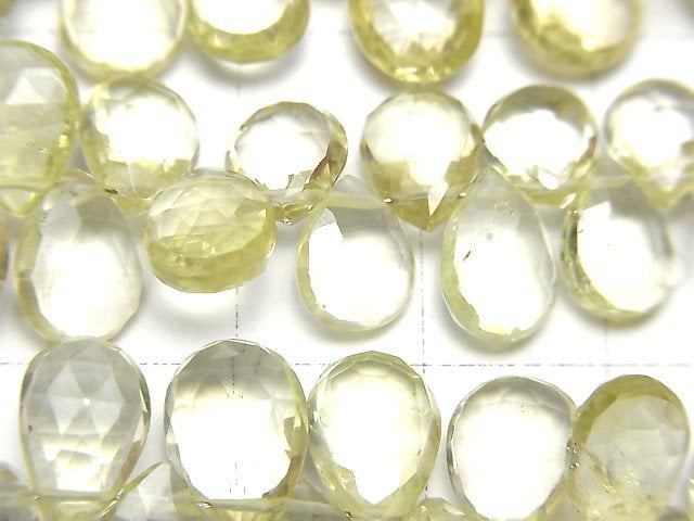 [Video]High Quality Lemon Quartz AAA Pear shape Faceted Briolette half or 1strand beads (aprx.7inch/18cm)