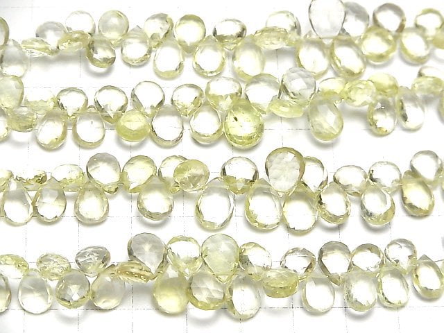 [Video]High Quality Lemon Quartz AAA Pear shape Faceted Briolette half or 1strand beads (aprx.7inch/18cm)