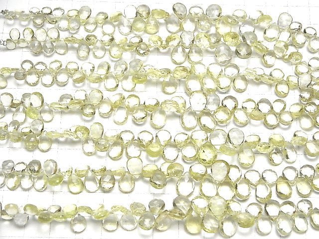 [Video]High Quality Lemon Quartz AAA Pear shape Faceted Briolette half or 1strand beads (aprx.7inch/18cm)