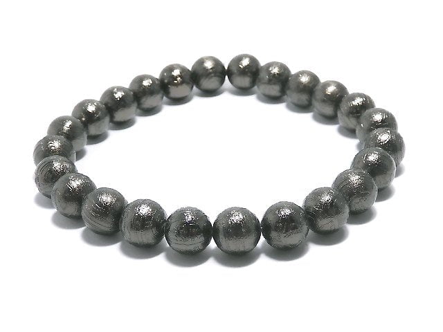 [Video][One of a kind] Meteorite Round 8mm Black Bracelet NO.5