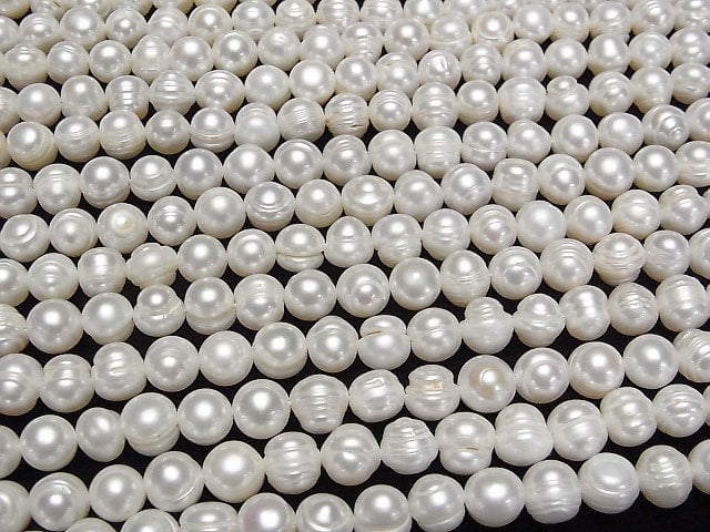 [Video] Fresh Water Pearl AA Wrinkle Potato 8-9mm White 1strand beads (aprx.13inch/33cm)