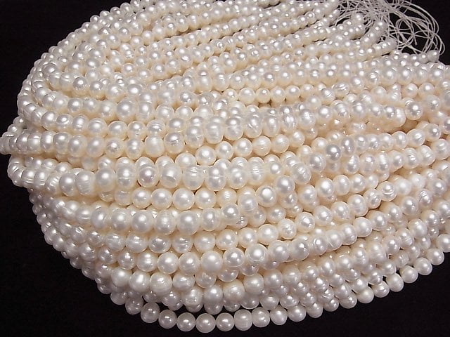 [Video]Fresh Water Pearl AA Wrinkle Potato 8-9mm White 1strand beads (aprx.14inch/34cm)