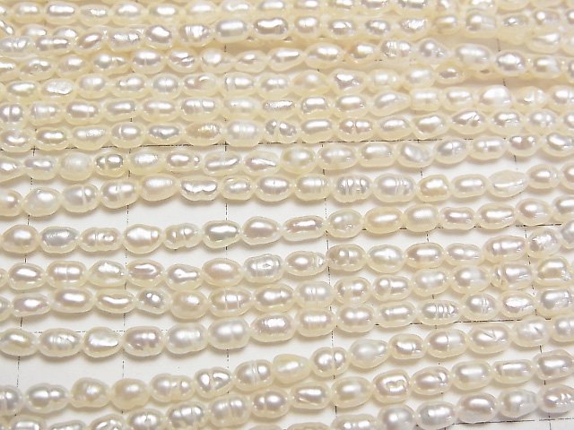 [Video]Fresh Water Pearl Keshi Pearl AA+ Rice 4x2.5x2.5mm White 1strand beads (aprx.13inch/33cm)