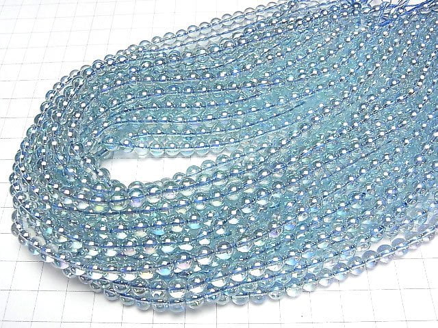 [Video] Aqua Aura Crystal Quartz Round 6mm half or 1strand beads (aprx.15inch/38cm)