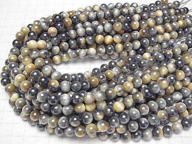 [Video]Silver Blue & Golden Tiger's Eye AA++ Round 8mm coated 1strand beads (aprx.15inch/37cm)