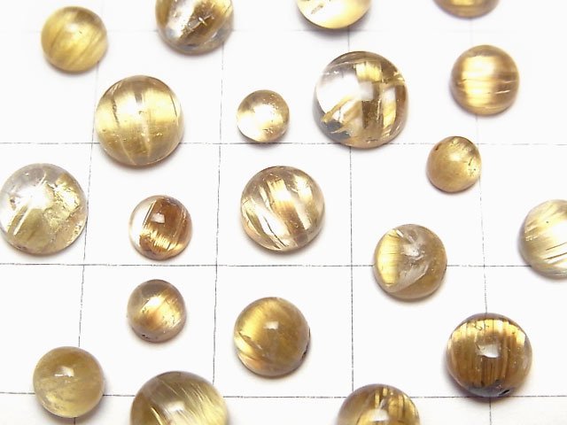 [Video] High Quality Rutilated Quartz AAA Round Cabochon Size Mix 5pcs