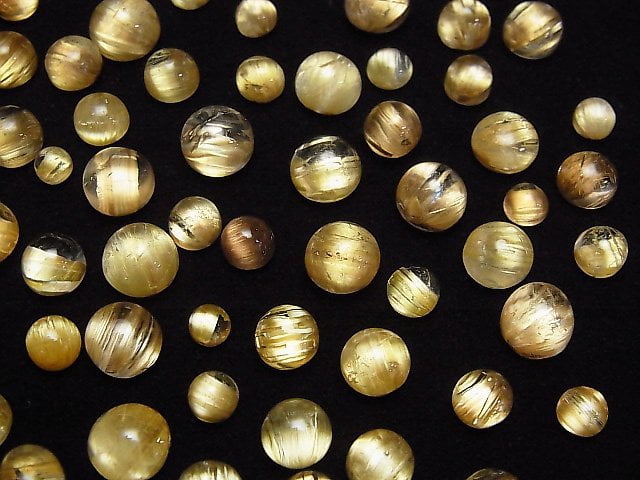 [Video] High Quality Rutilated Quartz AAA Round Cabochon Size Mix 5pcs