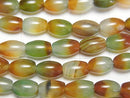 [Video] Green x Red color Chalcedony Rice 9x6x6mm 1strand beads (aprx.14inch/35cm)