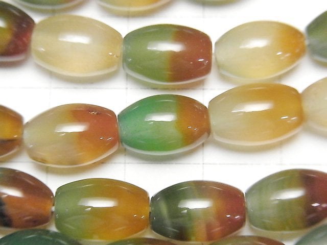 [Video] Green x Red color Chalcedony Rice 12x8x8mm 1strand beads (aprx.15inch/37cm)