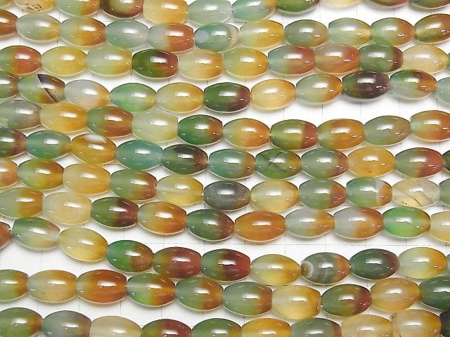 [Video] Green x Red color Chalcedony Rice 12x8x8mm 1strand beads (aprx.15inch/37cm)