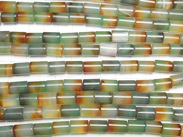 [Video] Green x Red color Chalcedony Tube 12x8x8mm 1strand beads (aprx.15inch/37cm)