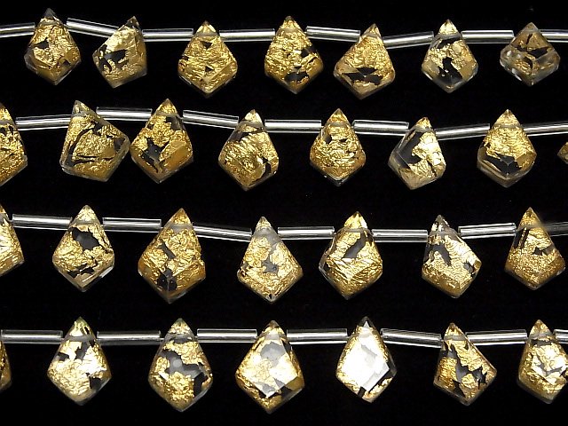 [Video] Doublet Crystal AAA Deformed Diamond Shape Gold 1strand (13pcs )