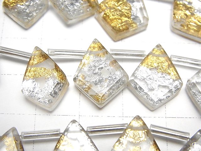 [Video] Doublet Crystal AAA Deformed Diamond Shape Gold & Silver 1strand (13pcs )