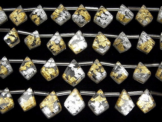 [Video] Doublet Crystal AAA Deformed Diamond Shape Gold & Silver 1strand (13pcs )