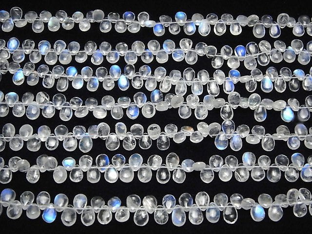 [Video]High Quality Rainbow Moonstone AA++ Pear shape (Smooth) half or 1strand beads (aprx.8inch/20cm)