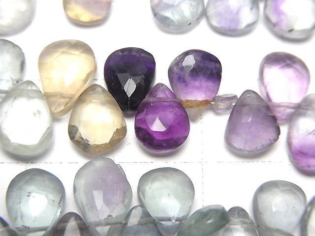 [Video] Multicolor Fluorite AA++ Pear shape Faceted Briolette 1strand beads (aprx.7inch/18cm)