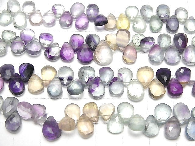 [Video] Multicolor Fluorite AA++ Pear shape Faceted Briolette 1strand beads (aprx.7inch/18cm)