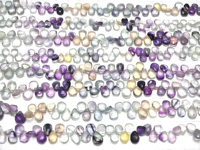 [Video] Multicolor Fluorite AA++ Pear shape Faceted Briolette 1strand beads (aprx.7inch/18cm)