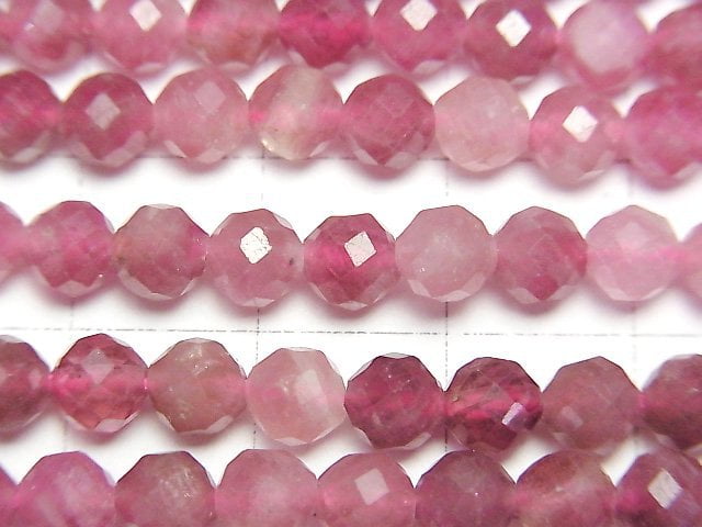 [Video] High Quality! Pink Tourmaline AAA- Faceted Round 5mm half or 1strand beads (aprx.15inch/36cm)