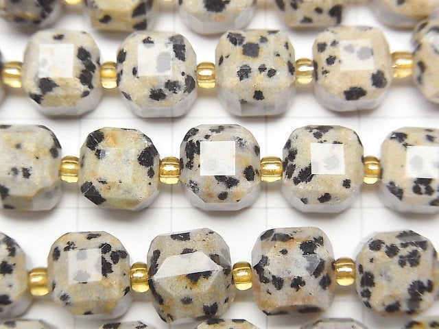 [Video]High Quality! Dalmatian Jasper Cube Shape 8-9x8-9x8-9mm 1strand beads (aprx.15inch/36cm)