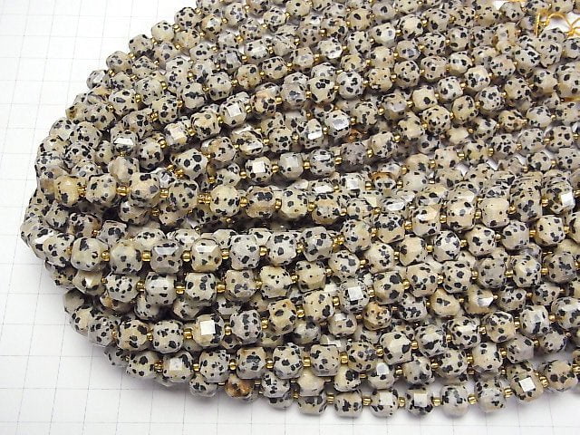 [Video]High Quality! Dalmatian Jasper Cube Shape 8-9x8-9x8-9mm 1strand beads (aprx.15inch/36cm)