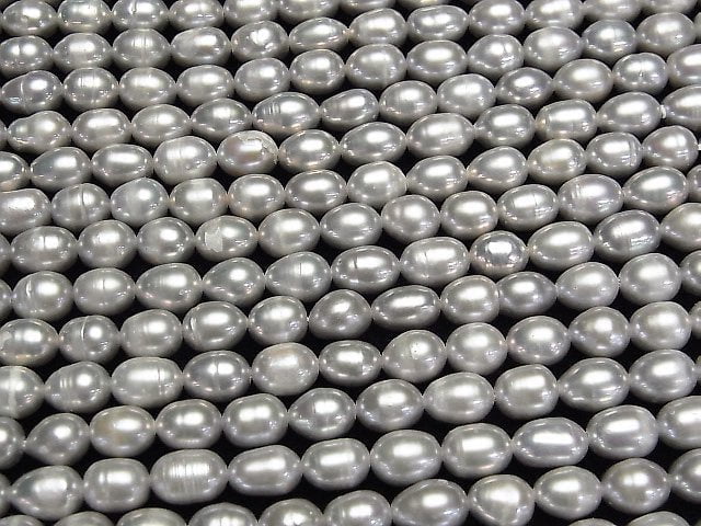 [Video]Fresh Water Pearl AA- Rice 7x6x6mm Silver 1strand beads (aprx.13inch/33cm)