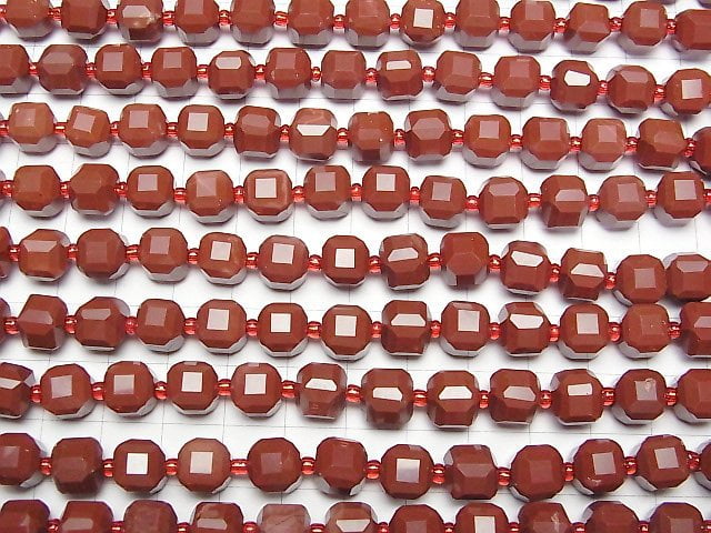 [Video] High Quality! Red Jasper Cube Shape 8.5x8.5x8.5mm half or 1strand beads (aprx.15inch/36cm)