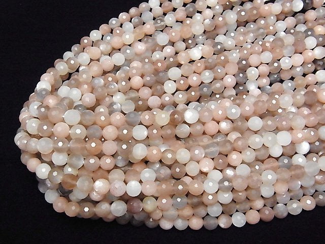 [Video] High Quality! Multi color Moonstone AAA 128Faceted Round 8mm 1strand beads (aprx.15inch/38cm)