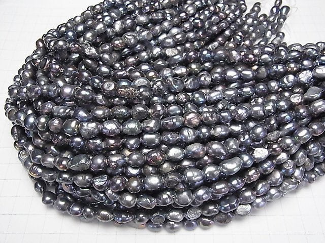 [Video]Fresh Water Pearl AA Baroque 8-10mm Metallic Navy 1strand beads (aprx.13inch/33cm)