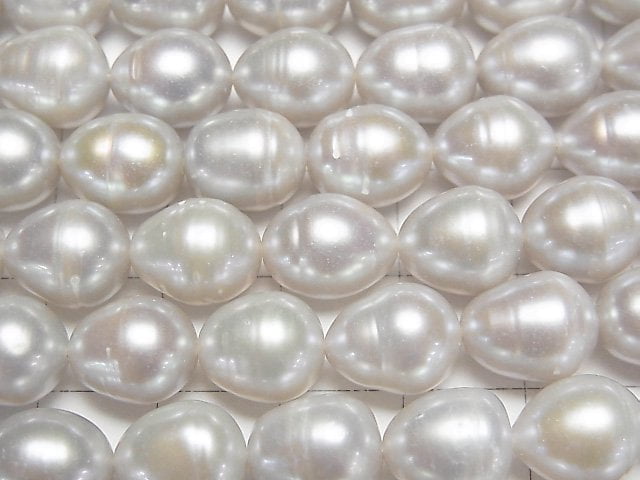 [Video]Fresh Water Pearl AA Rice 11x9x9mm Light Silver 1strand beads (aprx.15inch/37cm)