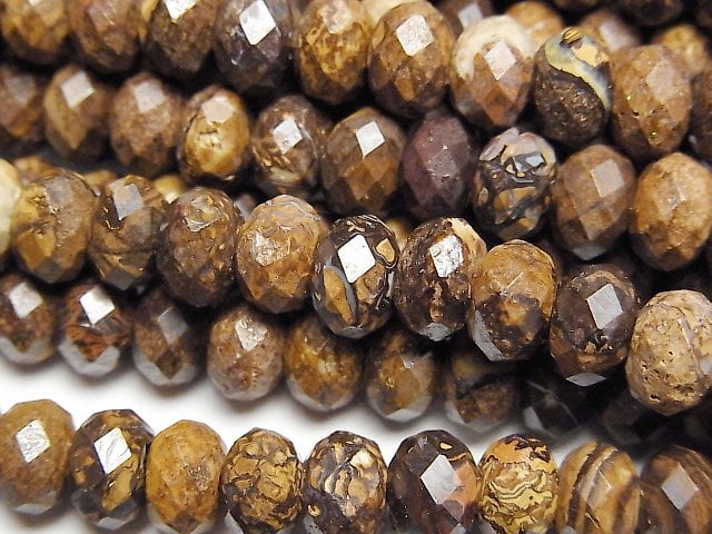 [Video]High Quality! Australian Boulder Opal AA Faceted Button Rondelle 7x7x5mm half or 1strand beads (aprx.15inch/38cm)