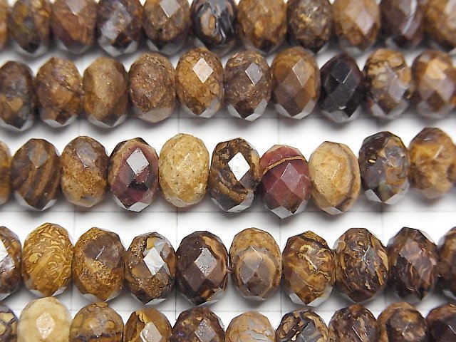 [Video] High Quality! Australia Boulder Opal AA Faceted Button Roundel 7x7x5mm half or 1strand beads (aprx.15inch/38cm)