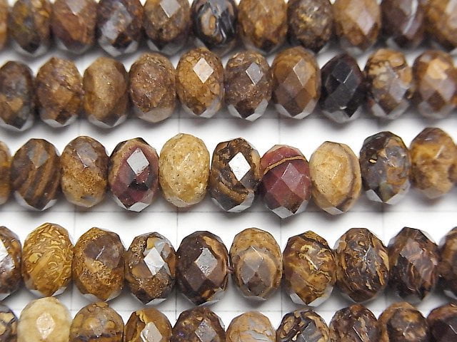 [Video]High Quality! Australian Boulder Opal AA Faceted Button Rondelle 7x7x5mm half or 1strand beads (aprx.15inch/38cm)