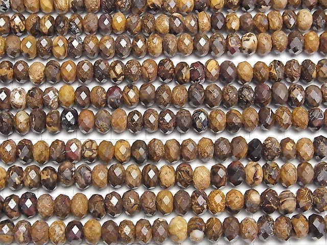 [Video]High Quality! Australian Boulder Opal AA Faceted Button Rondelle 7x7x5mm half or 1strand beads (aprx.15inch/38cm)