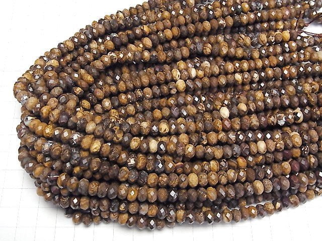 [Video]High Quality! Australian Boulder Opal AA Faceted Button Rondelle 7x7x5mm half or 1strand beads (aprx.15inch/38cm)