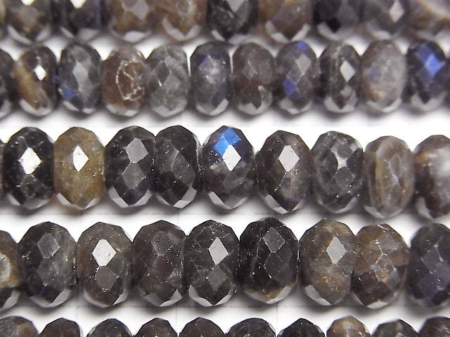 [Video] High Quality! Black Labradorite AA Faceted Button Roundel 9x9x5mm half or 1strand beads (aprx.15inch/38cm)