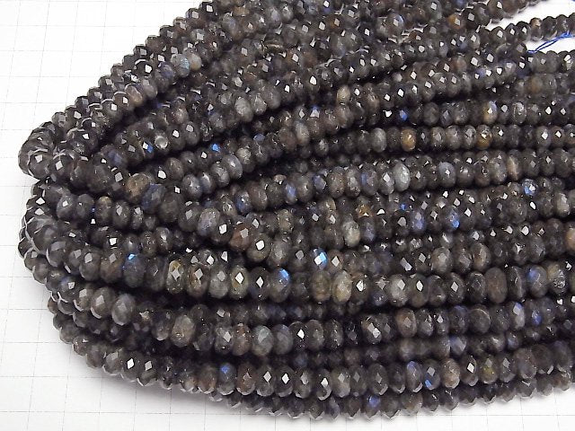 [Video] High Quality! Black Labradorite AA Faceted Button Roundel 9x9x5mm half or 1strand beads (aprx.15inch/38cm)