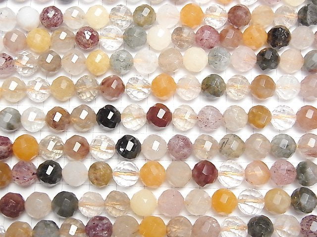 [Video] Multi color Rutilated Quartz AA+ Twist 72Faceted Round 10mm half or 1strand beads (aprx.15inch/38cm)