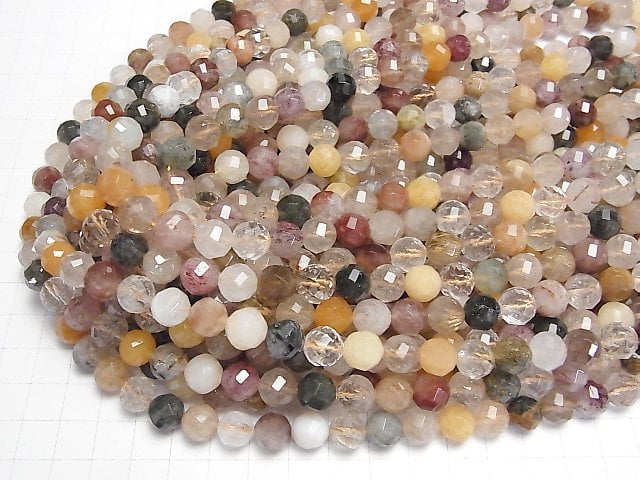 [Video] Multi color Rutilated Quartz AA+ Twist 72Faceted Round 10mm half or 1strand beads (aprx.15inch/38cm)