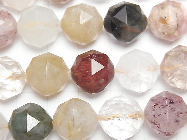 [Video]High Quality! Multicolor Rutilated Quartz AA+ Star Faceted Round 14mm half or 1strand beads (aprx.15inch/37cm)