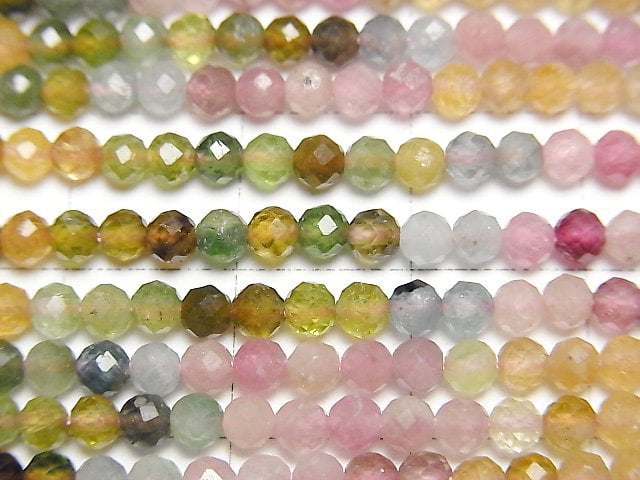 [Video] High Quality! Multi color Tourmaline AAA- Faceted Round 3mm 1strand beads (aprx.15inch/37cm)