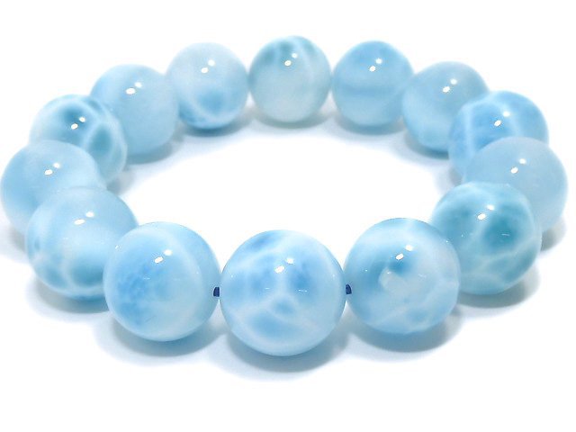 [Video][One of a kind] High Quality Larimar Pectolite AAA Round 16mm Bracelet NO.1