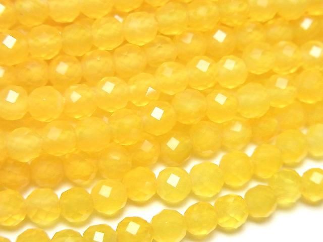 [Video] High Quality! Yellow Chalcedony Faceted Round 4mm 1-strand beads (approx. 15 inches/37 cm)