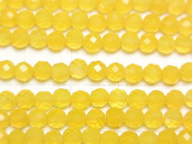 [Video] High Quality! Yellow color Chalcedony Faceted Round 4mm 1strand beads (aprx.15inch/37cm)